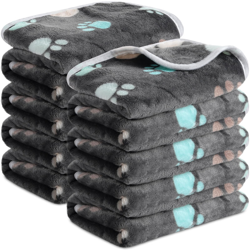 Tegeme 8 Pcs Fleece Dog Blankets for Small Dogs Cat Soft Coral Velvet Warm Sleep Mat Fluffy Dog Paw Print Blanket for Kitten Doggy Small Animal(30 x 20 Inch,Dark) 30 x 20 Inch Dark - PawsPlanet Australia