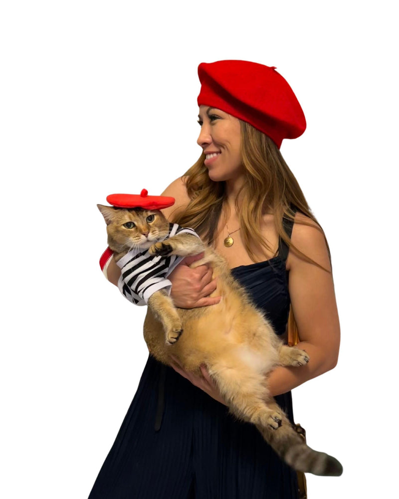 Cat and Human MATCHING berets! Twinning with the feline, with or without full french outfit! (Medium) Medium - PawsPlanet Australia