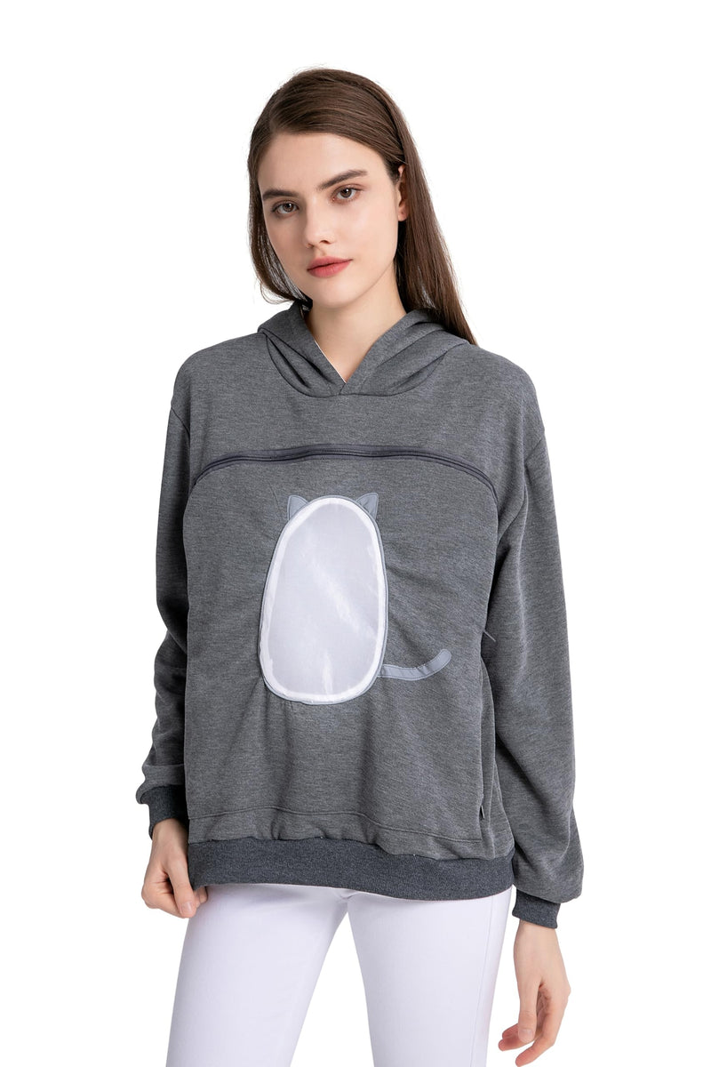 ALYC Pet Carrier Hoodie Cat Dog Pouch Holder Sweatshirt Large Pocket Pullover Shirt with Cat Ear for Women Dark Gray - PawsPlanet Australia