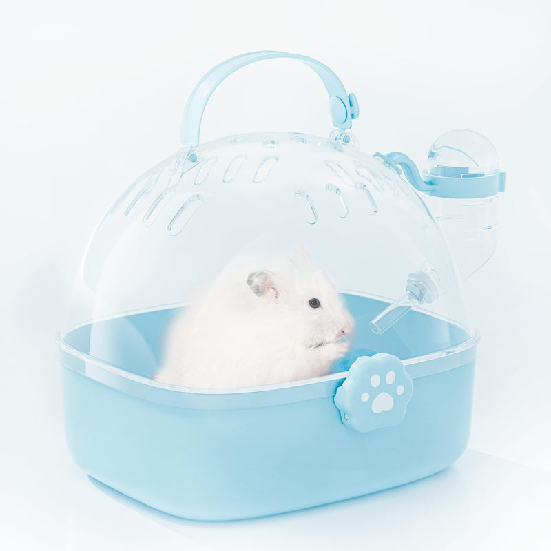 BUCATSTATE Small Animal Carrier Cage with Water Bottle, Portable Hamster Travel Carrier Carry Case 7.24" L*6.69 W *6.42" H for Small Pets, Gerbils, Mice, Dwarf Hamster (Blue) Blue