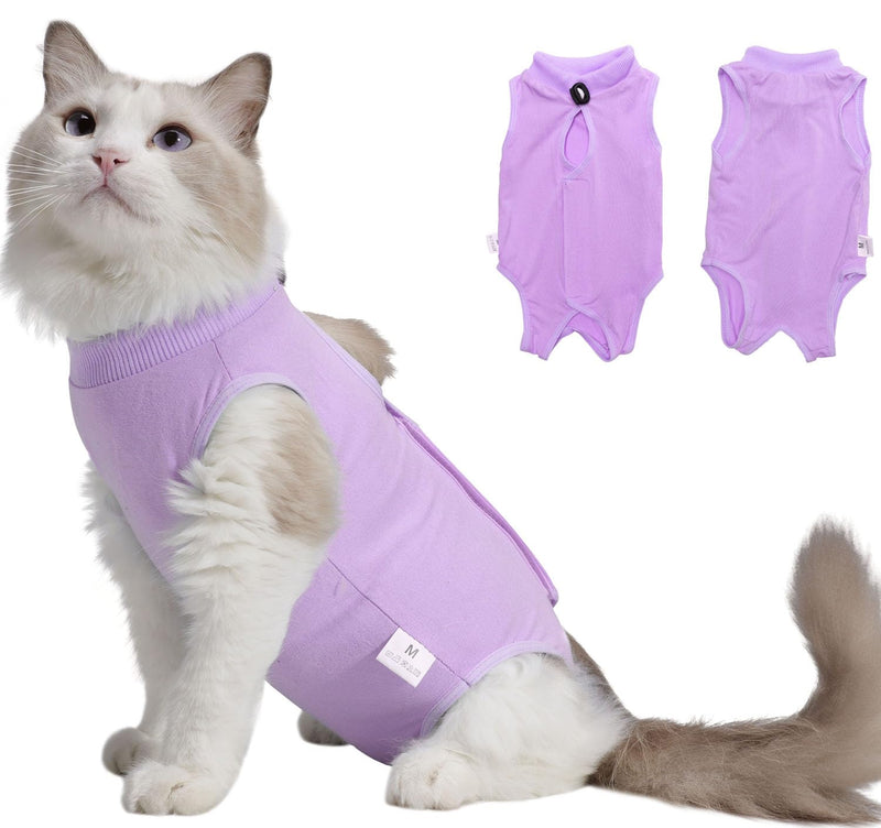 Cat Surgery Recovery Suit Female Kitten Cat Onesie for Cats After Surgery Spay Surgical Abdominal Wound Skin Diseases Cone Collar Soft Alternative Wear (Purple, M) Medium Purple - PawsPlanet Australia
