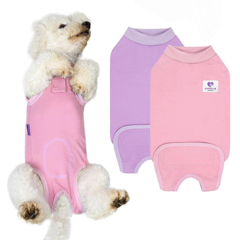 cyeollo 2pack Surgery Recovery Suit for Dogs Cats Soft Breathable Female Male Pet Bodysuit After Surgery for Spay, Neuter, Surgical Recovery Onesie Shirt for Small Medium Large Dogs, Pink & Purple, S Small (Back: 12"-15") 1# Pink & Purple (2Pack) - PawsPlanet Australia