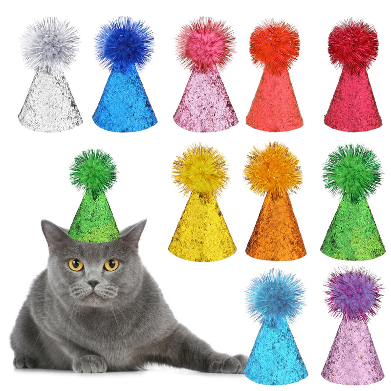 10 Packs Cat Birthday Hat, Dog Party Hats, Multi-color Cat Hats, Mini Party Hats, Cute Puppy Hat with Pompons, Adjustable Headbands Birthday Hats for Kittens Rabbits Dogs Small Animals Friends - PawsPlanet Australia