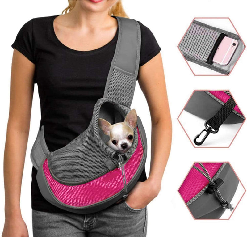 Dog Pet Sling Carrier Puppy Cat Sling Mesh Carrying Bag Adjustable Strap Breathble Small Dog Cat Satchel Carrier Hand Free Safe Front Backpack Soft Foldable Pet Purse Pouch Travel Outdoor Rose Red - PawsPlanet Australia
