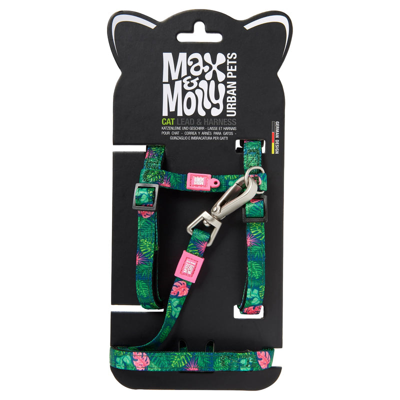 Max and Molly Adjustable Cat Harness and Leash Set - Escape-Proof Cat Harness with Leash for Outdoor Walking and Exploring, Soft Padded Double Stitched Fabric (Tropical) Tropical - PawsPlanet Australia