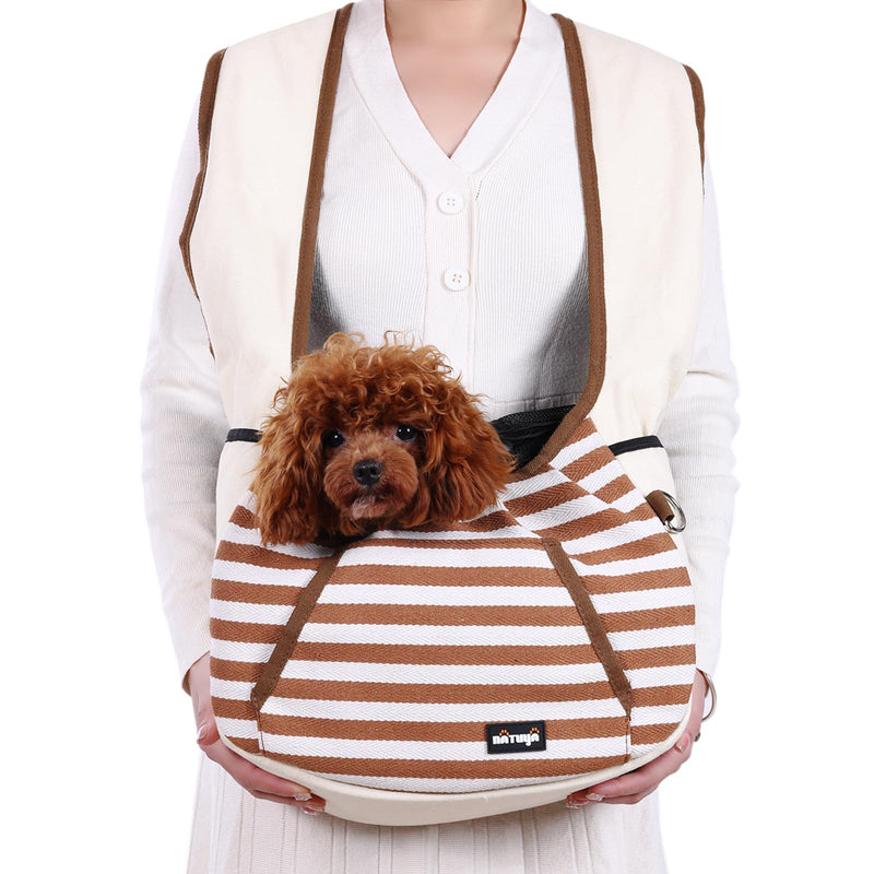 NATUYA Dog Sling Carrier Puppy Carrier, Adjustable Pet Front Sling Carrier Travel Bag with Bottom Pad, Pet Carrier for Small Dog Cat Puppy Traveling Hiking Camping (Khaki, 3-8 lb) - PawsPlanet Australia