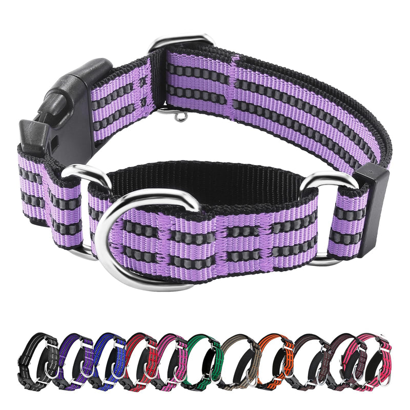 Hikiko Martingale Dog Collars Reflective Nylon Dog Collar with Quick Release Buckle Adjustable Training No Slip Dog Collar (Medium, Lavender) Medium - PawsPlanet Australia