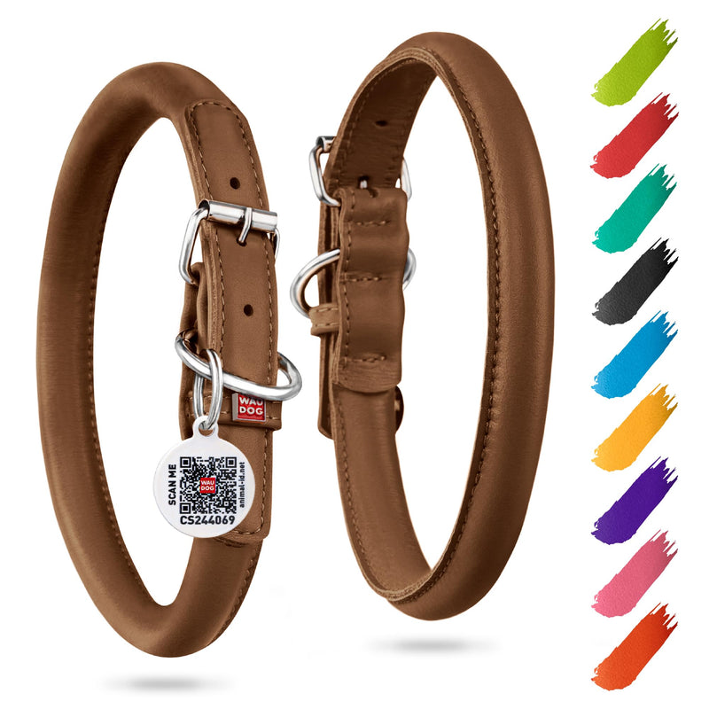 WAUDOG Ultra Soft Rolled Leather Dog Collar - Soft Padded for Small and Medium Breeds - Puppy Collar for Male and Female Dogs 8" - 9.5" Neck Brown