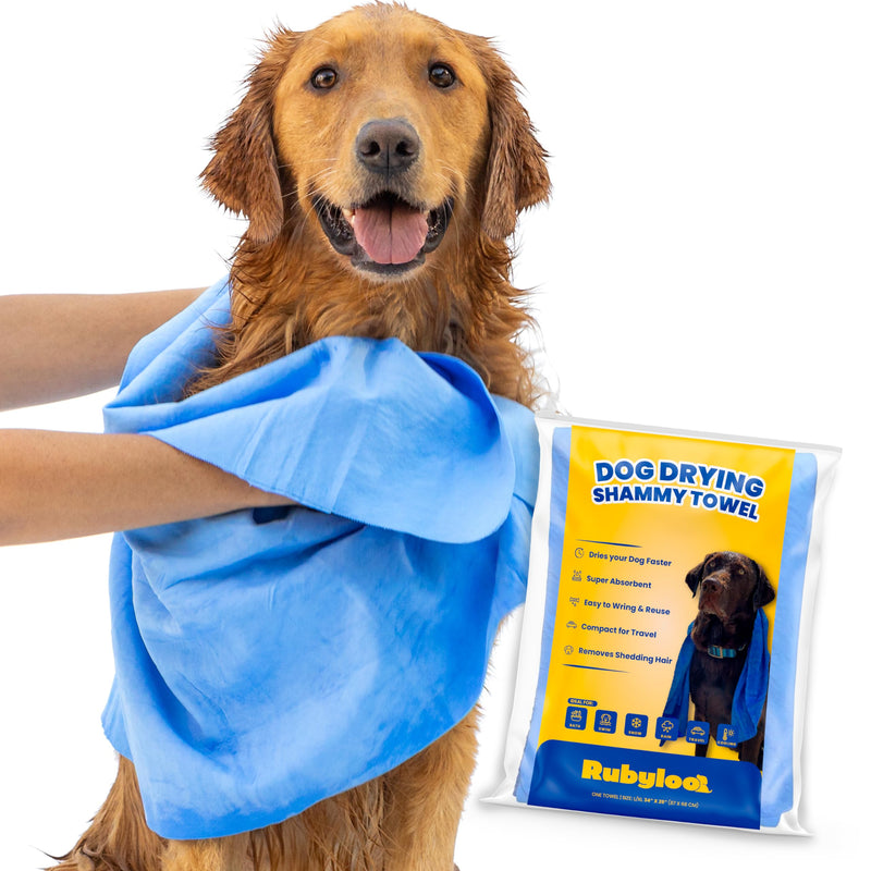 Shammy Dog Towels for Drying Dogs Large - 34" x 26" - Dries Dogs Fast - Easy to Wring Out & Reuse - Ultra Absorbent - Compact - Dog Drying Towel for Bath, Swim, Rain, Travel - Cooling Towel - 1 Pack 34" x 26"/1 Pack Blue - PawsPlanet Australia