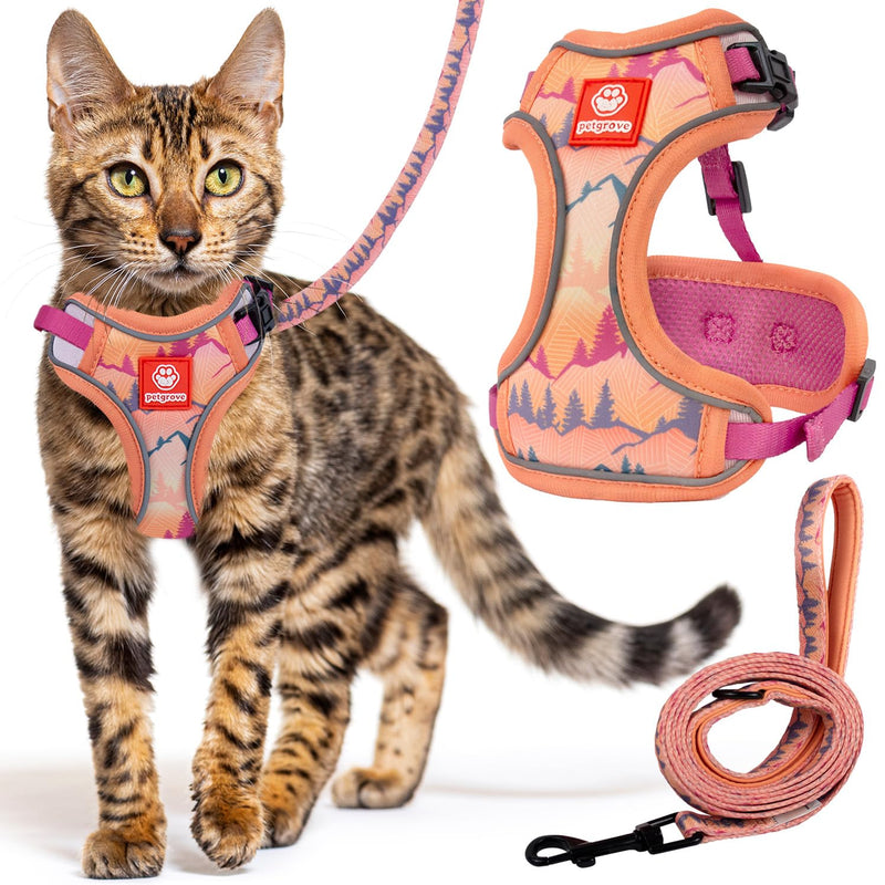 Cat Harness and Leash Set for Walking, Escape Proof Vest Harnesses for Cats, Breathable Mesh with Reflective Strips - (Sienna Mountains), XX-Small Sienna Mountains - PawsPlanet Australia