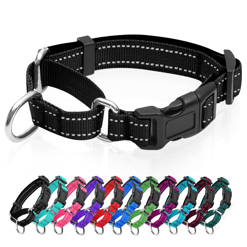 Reflective Martingale Dog Collars. Dog Collar with Quick Release Buckle. Adjustable Soft Padded Breathable Nylon Pet Collar Suitable for Puppies for Small Medium Large Dogs. M:1"Wind for 14.5"-19.5"Neck Black - PawsPlanet Australia