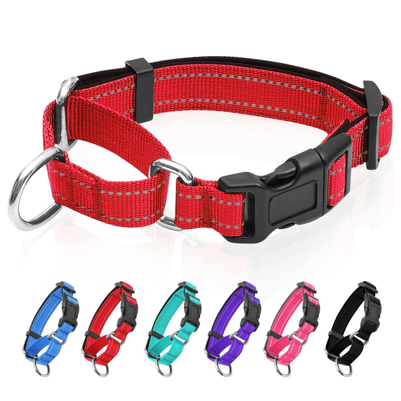 Reflective Martingale Dog Collars. Dog Collar with Quick Release Buckle. Adjustable Soft Padded Breathable Nylon Pet Collar Suitable for Puppies for Small Medium Large Dogs. S:1"Wind for 12.5"-15.5"Neck Red - PawsPlanet Australia