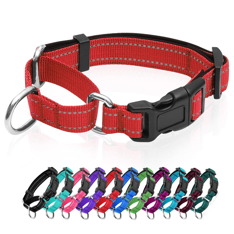 Reflective Martingale Dog Collars. Dog Collar with Quick Release Buckle. Adjustable Soft Padded Breathable Nylon Pet Collar Suitable for Puppies for Small Medium Large Dogs. M:1"Wind for 14.5"-19.5"Neck Red - PawsPlanet Australia