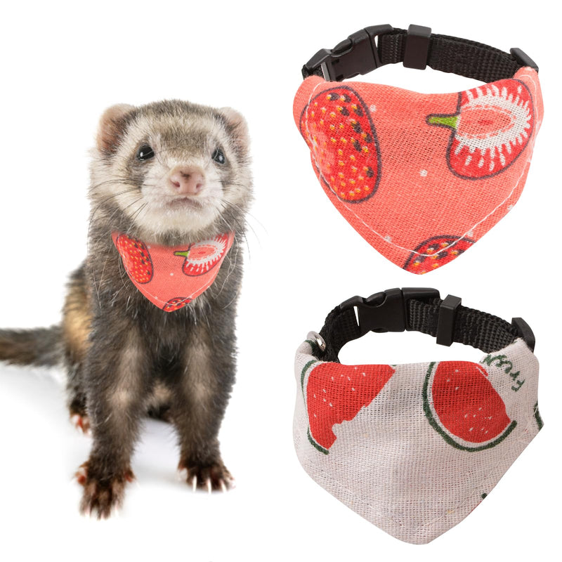2-Pack Ferret Bandana Collar & Bibs, Quick Release Buckle, Fruit Pattern, Small Size, Red & Pink - PawsPlanet Australia