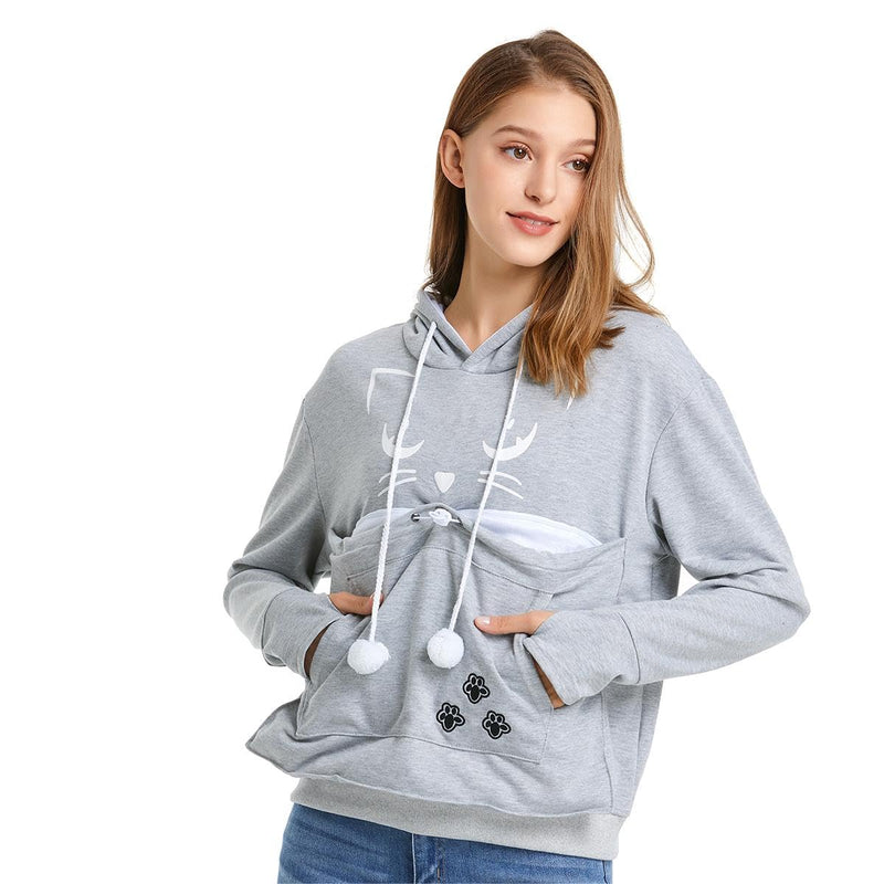 LINYUCHEN Cat Dog Pouch Hoodie Large Pet Pouch Sweatshirt Puppy Kitten Holder Carrier Pullover Top for Women Grey - PawsPlanet Australia