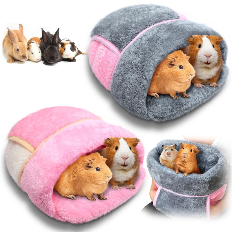 Wenqik 2 Pcs Guinea Pig Hideouts Washable Bunny Bedding Cuddle Warm Small Pet Sack Supplies Portable Pet Carrier Cage Nest Guinea Pig Accessories for Cage(Gray, Pink,Plain) Gray, Pink Solid - PawsPlanet Australia