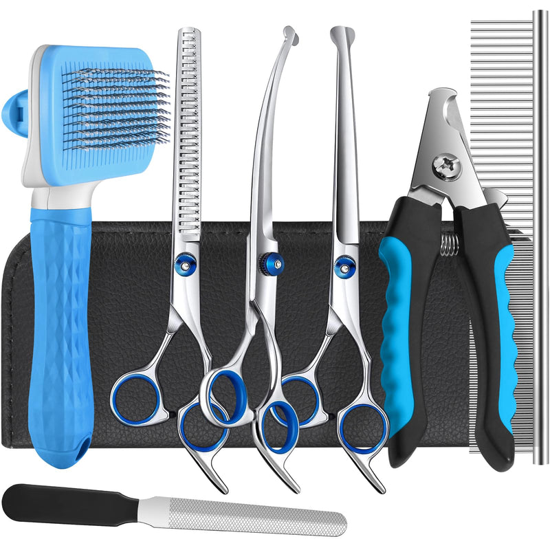 Odoland Dog Grooming Scissors Set Include Dog Slicker Brush, Pet Nail Clippers, Safety Round Tip Pet Grooming Shears for Kit Small Dogs Large Dog and Cats - PawsPlanet Australia