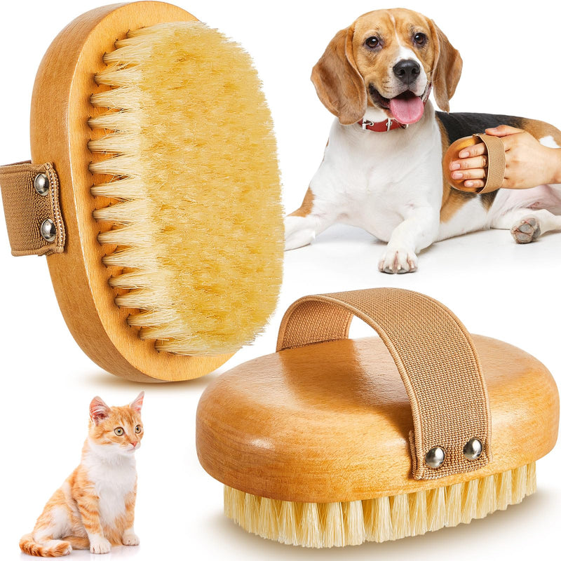Suclain 2 Pcs Soft Dog Brush Boar Bristle Pet Brush for Short Haired Dogs and Cats with Band, Reduce Shedding, Dog Brush Reduces Stress and Easy to Hold on Your Wrist, Ideal Grooming Supplies - PawsPlanet Australia