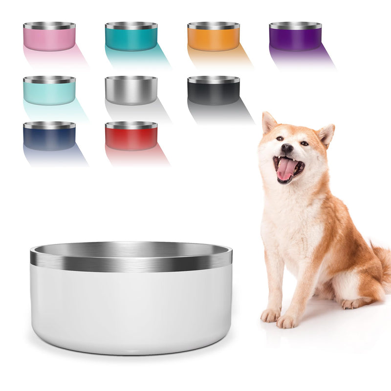 Dog Bowl, Stainless Steel Dog Food and Water Bowl with Non Slip Quiet Bottom, Easy to Clean, Dishwasher Safe, 40oz, White 40 oz - PawsPlanet Australia