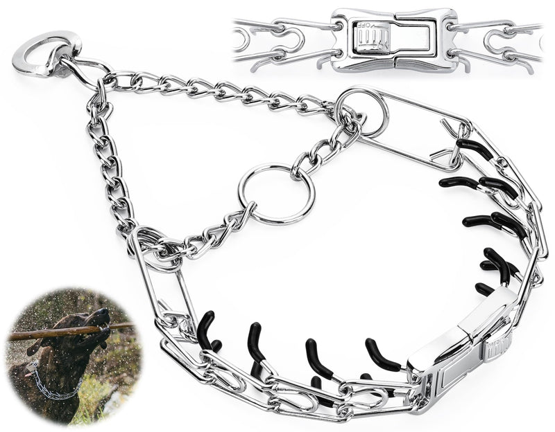 MOZETO Prong Collar for Dogs, Adjustable Quick Release Stainless Steel Dog Pinch Training Collar with Metal Buckle Silver Neck Girth 11.2"-14.5" - PawsPlanet Australia