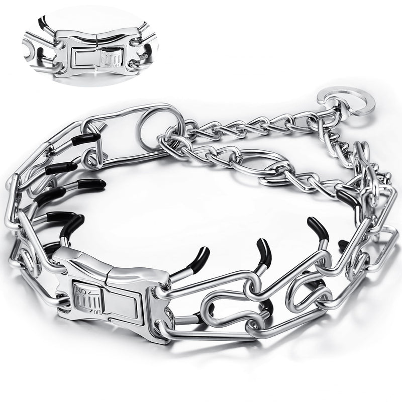 MOZETO Dog Collar, Adjustable Quick Release Stainless Steel Dog Training Collar with Metal Buckle for Small Medium Large Dogs Silver Neck Girth 16.9"-22.2" - PawsPlanet Australia