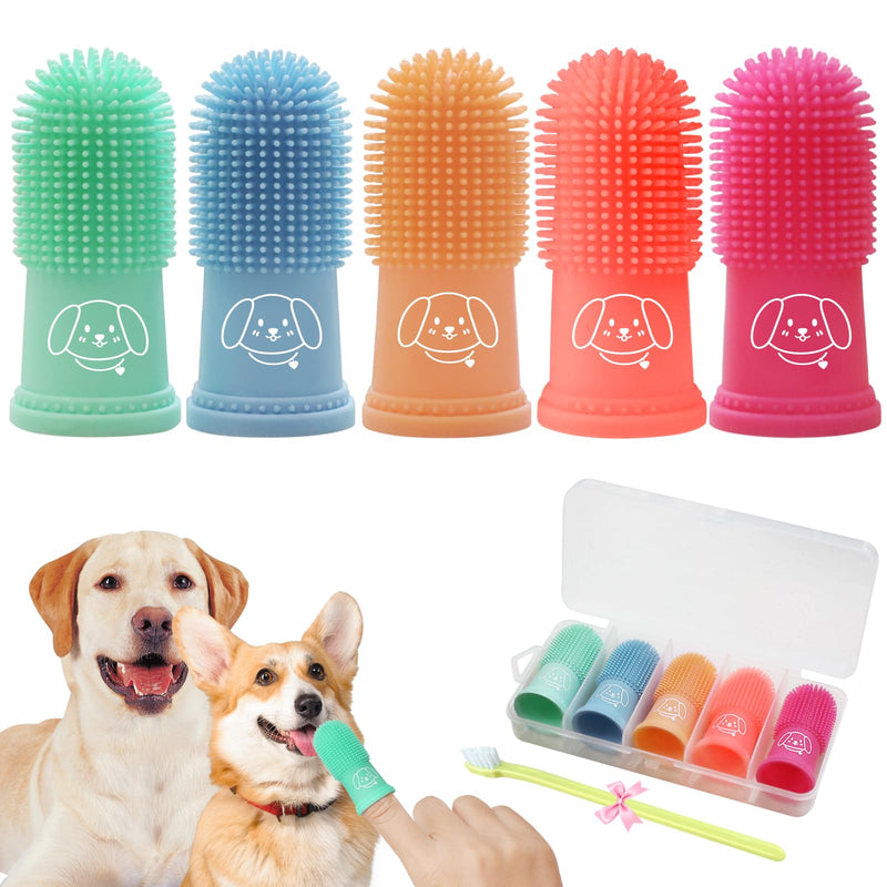 Dog Finger Toothbrush for Pet: Puppy Teeth Brushing Kit - Doggie Dental Cleaning Fingertip Fingerbrush Winter Sunset-5pcs - PawsPlanet Australia