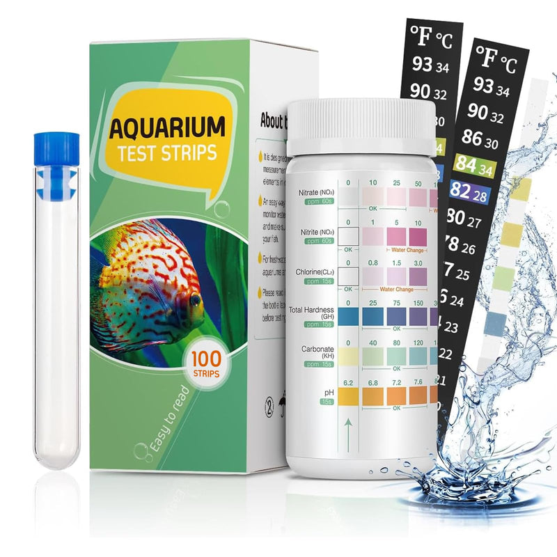 Pawfly 6 in 1 Aquarium Test Strips, 100 Strips Fish Tank Testing Strips for pH Chlorine Nitrate Nitrite Carbonate and Hardness Water Quality Freshwater Saltwater Test Kits - PawsPlanet Australia