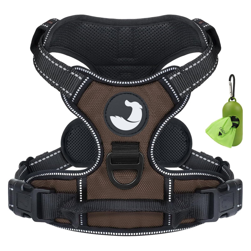 Joytale No Pull Dog Harness for Large Dogs, Reflective Pet Vest with Front Clip, Adjustable Soft Padded Harnesses with Easy Control Handle for Training and Walking, Brown, L