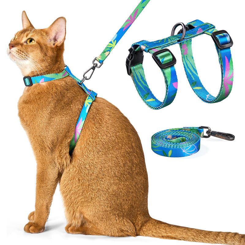 Cat Harness and Leash Set - Escape Proof Adjustable Cat Harness, Comfortable Soft Lightweight, Use Safe & Easy, Walking Travel Kitten Harness for Small Medium Large Cats (Hawaii Green) Hawaii Green - PawsPlanet Australia