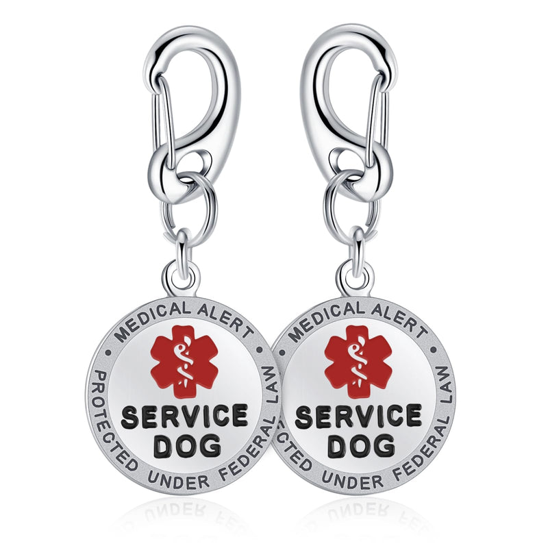 Service Dog Tag/ESA Animal Tag - Double Sided with Federal Protection & Red Medical Alert Symbol| Easily Attach to Collar, Harness, Vest | Service Dog Identification Tag Polished Stainless Steel Service Dog 1' - PawsPlanet Australia
