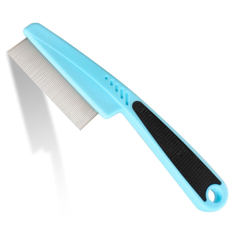 Flea Comb for Dogs and Cats - Lice Comb with Rubber Handle - Promotes Hair Growth and Removes Loose Hair, Knots, and Flakes Flea Brush for Pets (Blue) Blue - PawsPlanet Australia