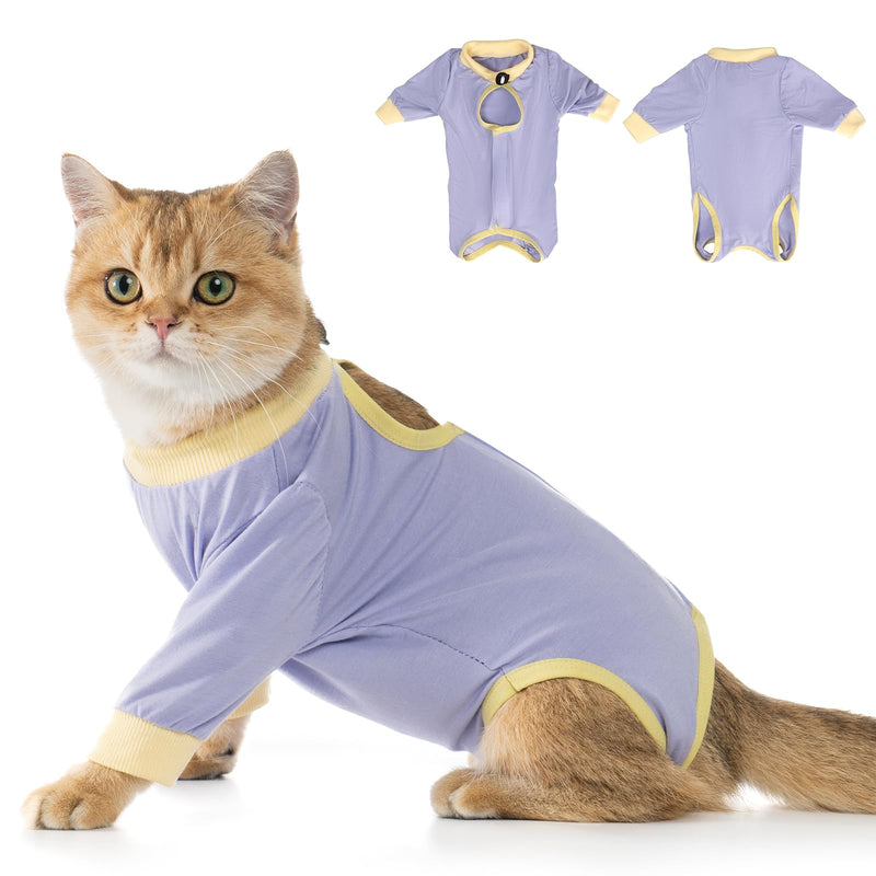 Avont Cat Recovery Suit - Kitten Onesie with Front Sleeves for After Surgery, Female Spay Surgical Abdominal Wound Skin Diseases E-Collar Alternative Wear -Purple(M) Purple Medium - PawsPlanet Australia