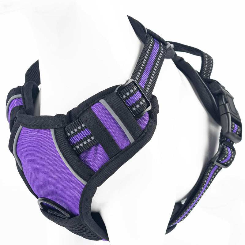 No Pull Dog Harness, Reflective Comfortable Vest Harness with Easy Control Handle Adjustable Soft Padded Pet Vest for Small to X-Large Dogs (Purple, Small (Approx Weight:8.81-16.53 LB)) Purple - PawsPlanet Australia