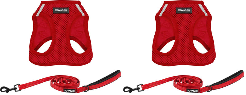 Voyager Step-in Air All Weather Mesh Harness and Reflective Dog 5 ft Leash Combo with Neoprene Handle, for Small, Medium and Large Breed Puppies by Best Pet Supplies - Leash Harness (Red), S