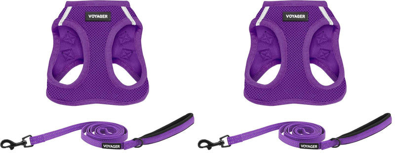Voyager Step-in Air All Weather Mesh Harness and Reflective Dog 5 ft Leash Combo with Neoprene Handle, for Small, Medium and Large Breed Puppies by Best Pet Supplies - Leash Harness (Purple), L