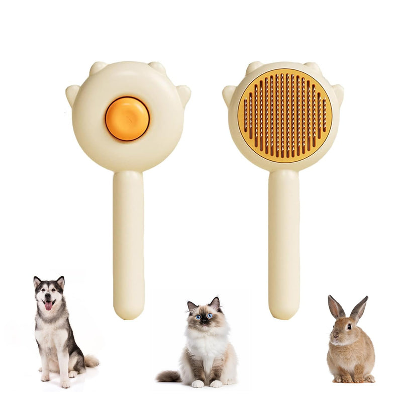 Pet Hair Brush with Release Button, Self Cleaning Cat Brush Pet Comb for Shedding Pet Hair Brush for Grooming Long and Short Hair Cats Dogs - Yellow - PawsPlanet Australia