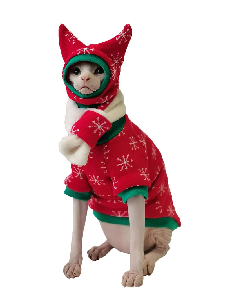 Sphynx Cat Apparel - Hairless Cat Sweaters by Devon Rex Co, Christmas-Theme Cat Onesie with Hat Scarf & Gloves (Small, Full Set) Small Full Set with Hat Scarf - PawsPlanet Australia