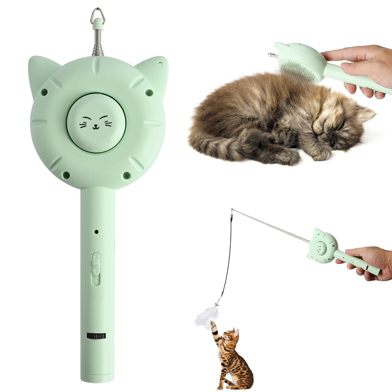 Cat Brush Toy，5-in-1 Interactive Cat Toys Retractable Cat-Teasing Wand，Pet Grooming Self Cleaning Brush， Light Up Cat Toy with Five Light Patterns - PawsPlanet Australia