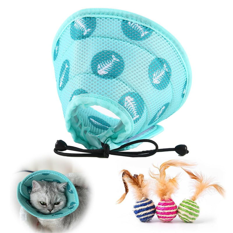 Cat Cone Collar Soft to Stop Licking and Scratching Adjustable Kitten Cone with Cat Toy Balls - Cat Recovery Collar for Small Large Cats After Surgery and Daily Wear (Green，M) Green，M - PawsPlanet Australia