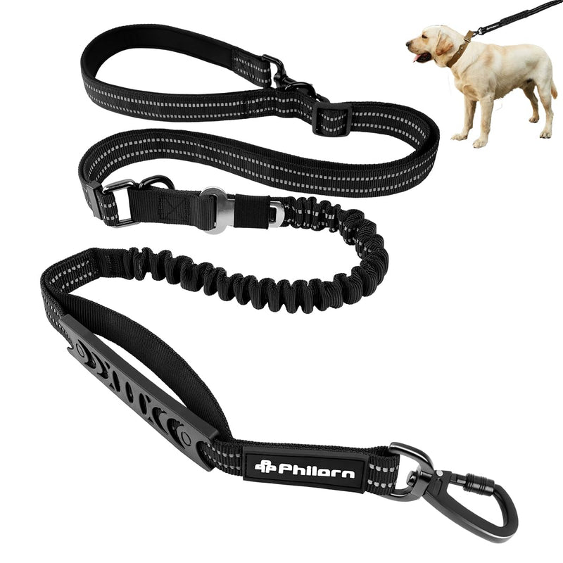 Philorn Bungee Dog Leash Heavy Duty 6-7FT Adjustable Length No Pull with 2 Padded Traffic Handles, Reflective Threads, Car Seatbelt for Large Medium Dogs (Black) Black - PawsPlanet Australia