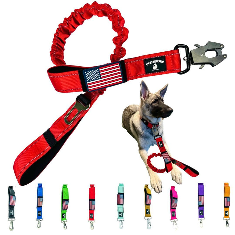 Heavy Duty Bungee Dog Leash - Shock Absorbing, Seat Belt Clip, Quick Release Frog Clasp, Double Padded Handles, for Large and Medium Dogs, Durable for Training, Walking, Car Safety, Outdoor Adventure RED BUNGEE FROG Solid - PawsPlanet Australia
