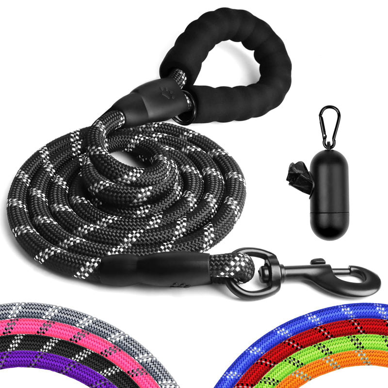 Heavy Duty Dog Leash for Large Medium Small Breed Dogs, Reflective Rope dog leashes with Comfortable Handle,4/5/6 FT Pet Puppy Leash for Night Walking with Poop Bag Holder,Black,1/2 inch Chic Black 6FTx1/2 Inch - PawsPlanet Australia