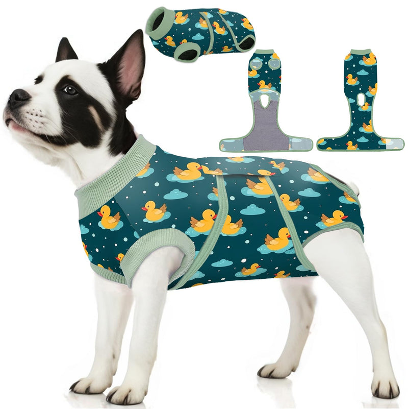 PetWarm Dog Recovery Suit Female Spay,Recovery Suit for Female Male Dogs Bodysuit for Abdominal Wounds Skin Disease,Professional Pet Recovery Shirt Dog Abdominal Wounds Bandages,Duck Pattern,Green,XL X-Large (Back:27.6-32.3'', Weight:45-75LB) Green - PawsPlanet Australia