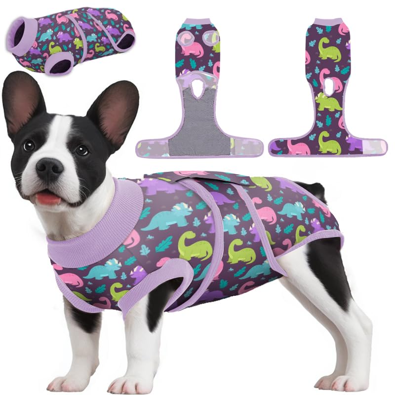 PetWarm Dog Surgical Suit Female Spay,Dog Coat's Inner Clothes,Substitute E-Collar & Cone Prevent Pet Surgery Recovery Suit Anti-Licking Dog Surgery Recovery Suit Soft Dinosaur Pattern,Purple,M Medium (Back:19.3-23.3'', Weight:14-25LB) Purple - PawsPlanet Australia