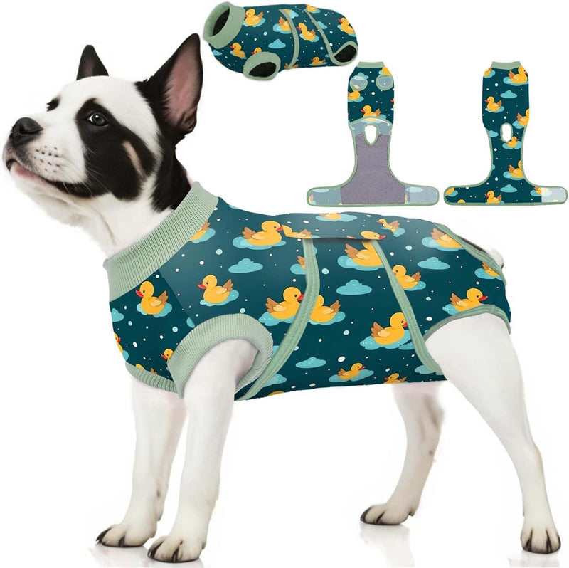 PetWarm Dog Neuter Recovery Suit Male, Onesie for Dogs, Bodysuit for Sensitive Skin Areas, Professional Pet Recovery Shirt Dog Abdominal Affected Areas Bandages, Duck Pattern, Green, 2XL XX-Large - PawsPlanet Australia