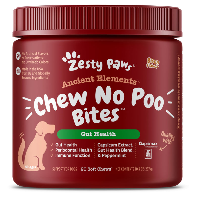 Zesty Paws Chew No Poo Bites for Dogs - Stool Eating Deterrent Soft Chews for Dogs - Gut, Periodontal & Immune System Support - Premium DE111 Bacillus subtilis Probiotic - AE Bison - 90 Count 90 Count (Pack of 1) - PawsPlanet Australia