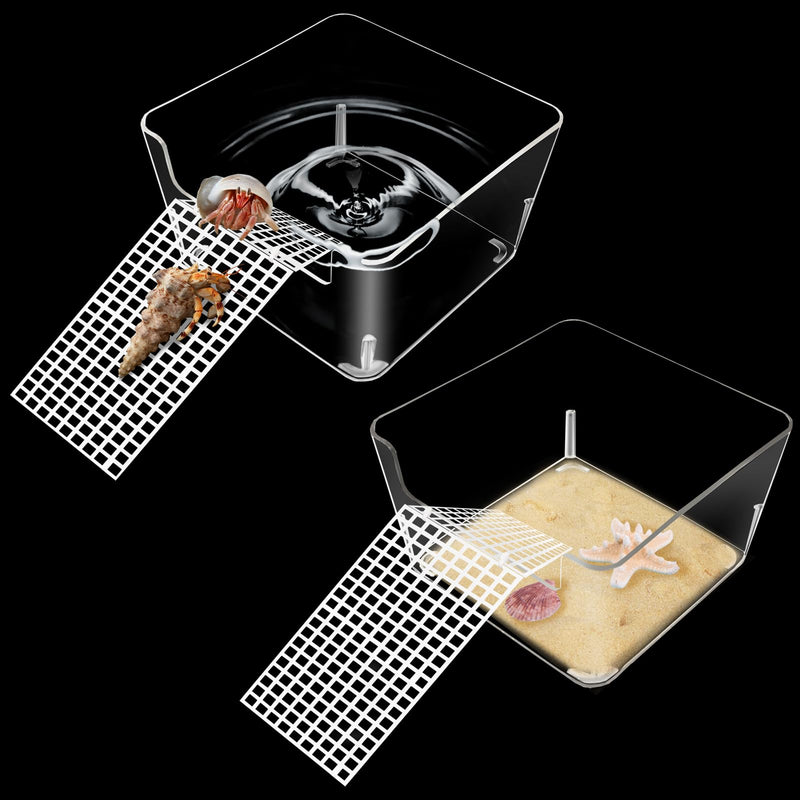 2 Pack Hermit Crab Water Tank, Hermit Crab Cage Accessories with Climbing Ramp Hermit Crab Aquarium Salt Water Pool for Small or Medium Hermit Crab Habitat Home – Transparent - PawsPlanet Australia