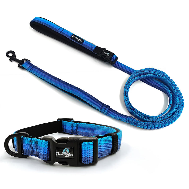 Gradient Color Dog Collar and Leash Set for Medium Dogs - Breathable, Adjustable for Daily Outdoor Walking, Running - Gradient Blue M 3/4"W 14"-20"L Blue Collar Leash Set - PawsPlanet Australia
