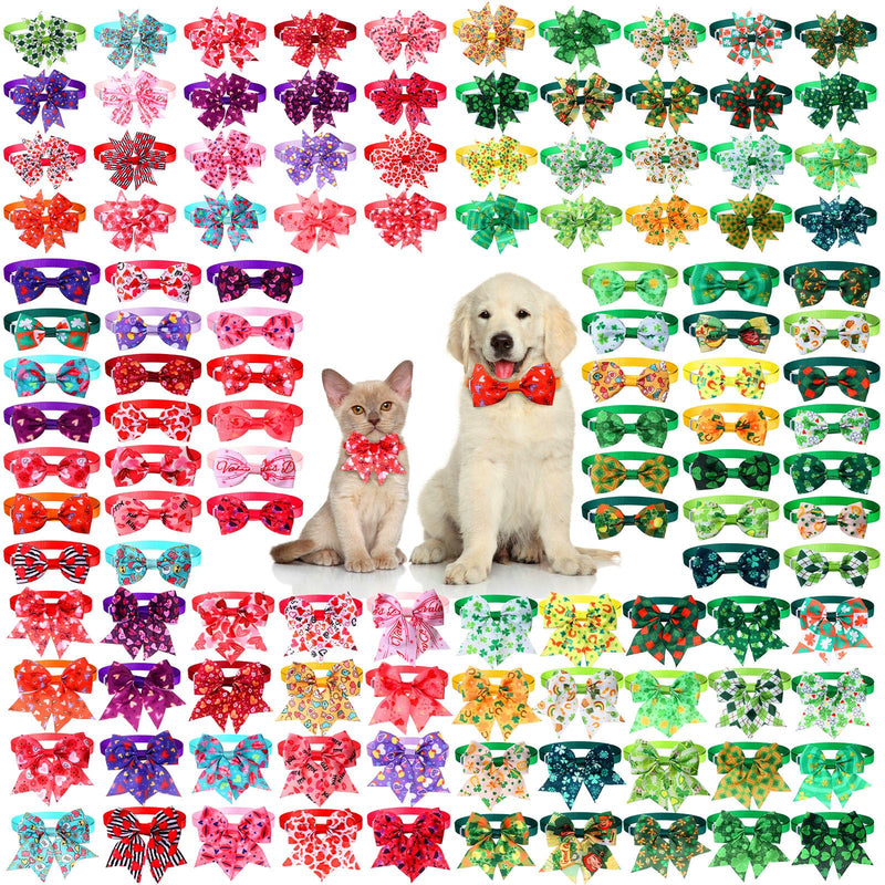 Ceenna 120 Pcs St. Patrick's Day Dog Bow Ties Collar Bulk Shamrock Irish Bowties Red Pink Valentine‘S Day Cat Ties Collars Adjustable for Pet Dog Puppy Festival Hair Bow Grooming Accessories - PawsPlanet Australia