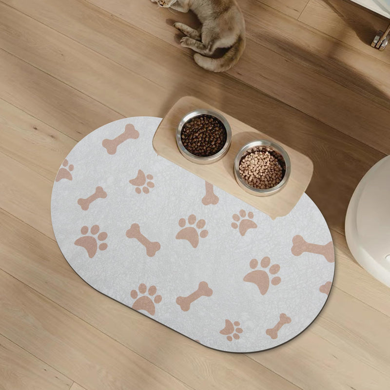 YCT Dog Food Mat - Cat Dish Mat Dog Bowl Mat - No Stains Easy Clean Dog Mat for Food and Water - Absorbent Quick Dry Pet Mat, 11.8"x18.1" Beige 18.1 x 11.8 inches Beige（Oval） - PawsPlanet Australia